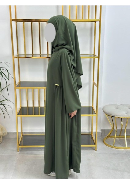 Kız Çocuk Tesettür Elbise,sufle Eşarp Takım Yeşil