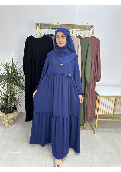 Ferace & Abaya Sufle Eşarp ve Iki Kat Büzgülü Elbise Takım.hijab .hac ve Umre Için Uygundur Indigo fiyatları