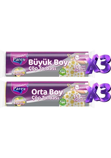 Büzgülü 6 Adet Çöp Torbası Limon Kokulu Büyük ve Orta Boy