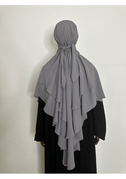 Sufle Hazır Esarp,arkası Iki Kat, Medine Ipegi ( Hac ve Umre Için Uygundur ) Khimar Hijap Gri