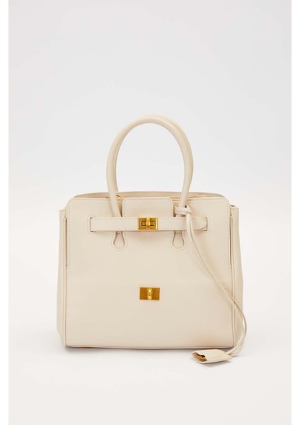 Krem Deri Aksesuar Detaylı El Çantası