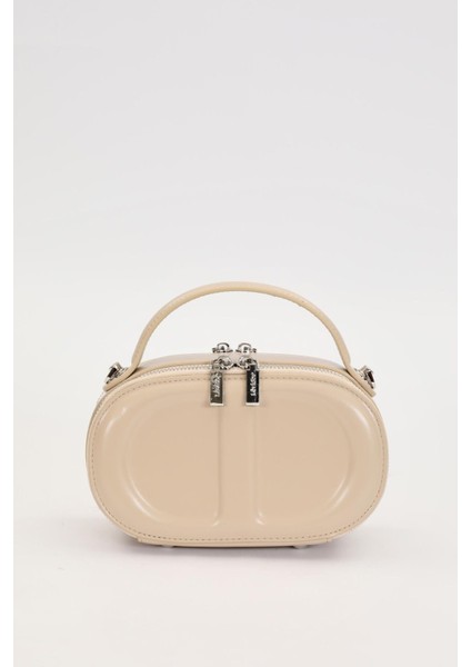 Bej Çift Fermuarlı El Çantası