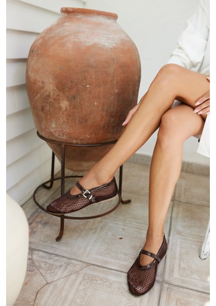 Alaya Kadın Kahverengi File Detay Babet indirimleri