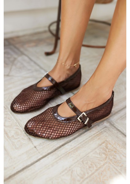 Alaya Kadın Kahverengi File Detay Babet