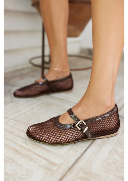 Alaya Kadın Kahverengi File Detay Babet