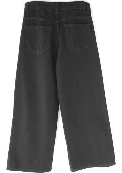 Kız Çocuk Bol Paça Baggy Fit Pantolon Siyah Renk Wide Leg Kot Kız Pantolon fiyatları