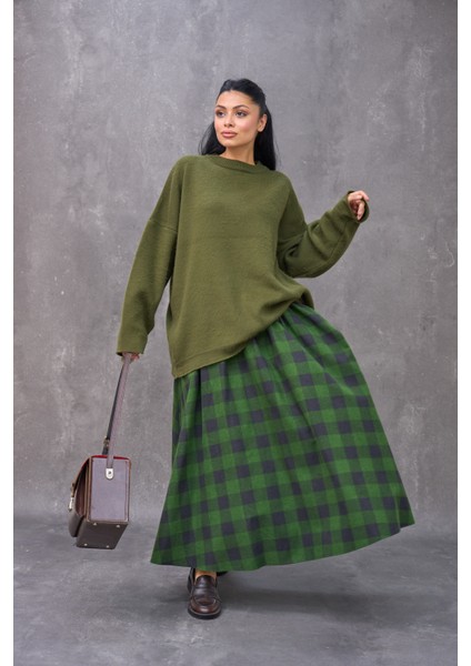 Yeşil Dama Desenli Pazen Balon Etek