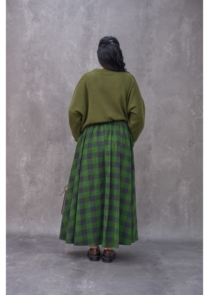 Yeşil Dama Desenli Pazen Balon Etek indirimleri