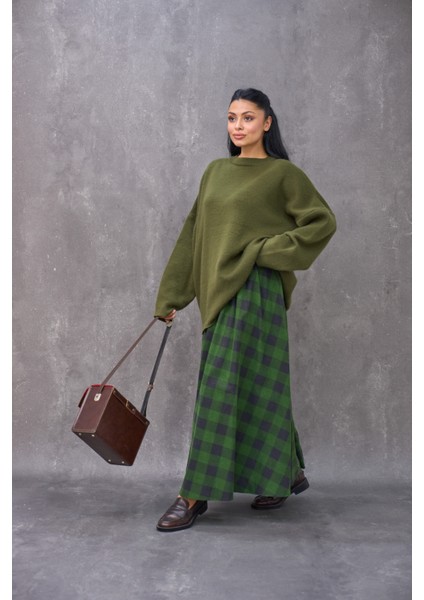 Yeşil Dama Desenli Pazen Balon Etek