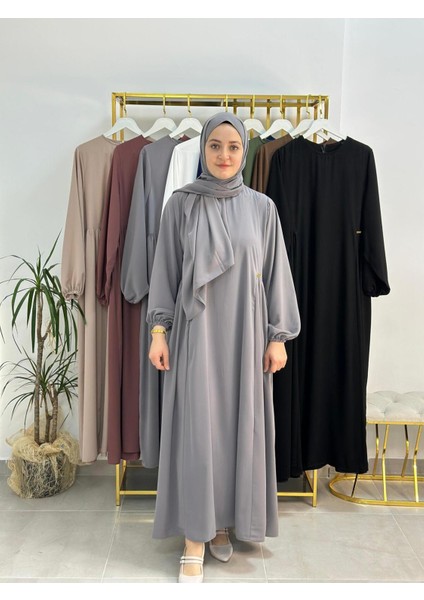 Şallı ,tesettür Yandan Büzgülü Elbise Takım Jilbab,abaya,hijab ( Hac ve Umre Için ) Gri Renk fiyatları