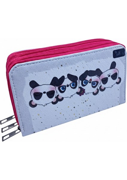 Üç Gözlü Lastikli Kalemlik Panda Beyaz