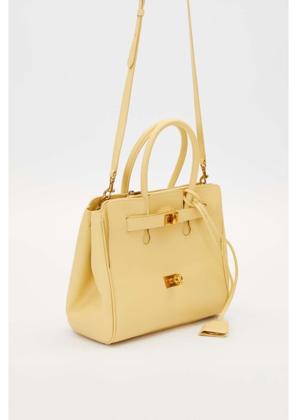 Sarı Deri Aksesuar Detaylı El Çantası fiyatları