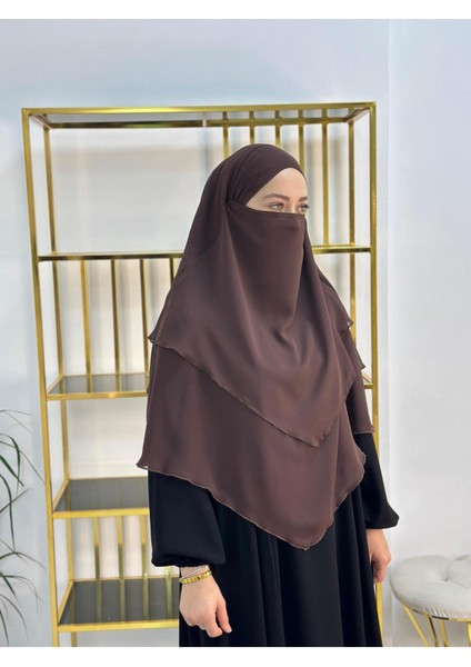 Tesettür Şifon Sufle,hazır Peçeli, Khımar ,hicap,kahve