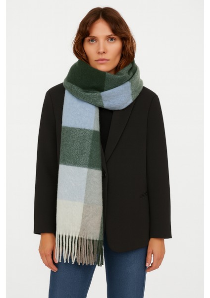 Unisex Puffy Ekoseli Şal Atkı 45X220 cm