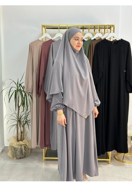 Ferace & Abaya Sufle Takım ,yandan Robalı Elbise.hac ve Umre Için Uygundur Gri Renk fiyatları