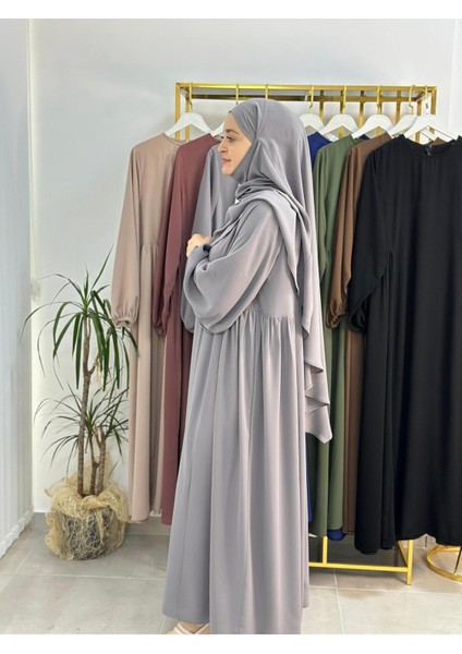 Ferace & Abaya Sufle Takım ,yandan Robalı Elbise.hac ve Umre Için Uygundur Gri Renk modelleri
