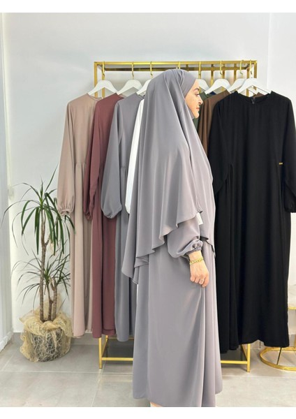 Ferace & Abaya Sufle Takım ,yandan Robalı Elbise.hac ve Umre Için Uygundur Gri Renk fırsatları