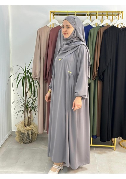 Ferace & Abaya Sufle Takım ,yandan Robalı Elbise.hac ve Umre Için Uygundur Gri Renk