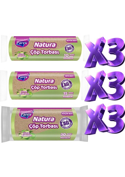 Natura Çöp Torbası Küçük Orta Büyük Boy 9'lu Paket