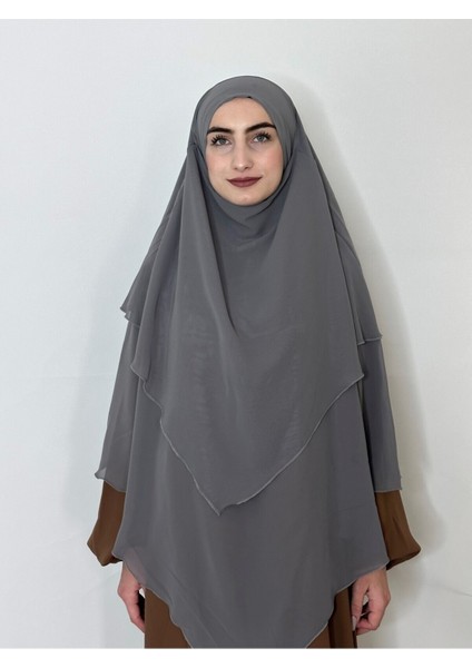 Üç Katlı Hazır Peçeli Sufle Khimar Şifon Esarp 4 Ipli