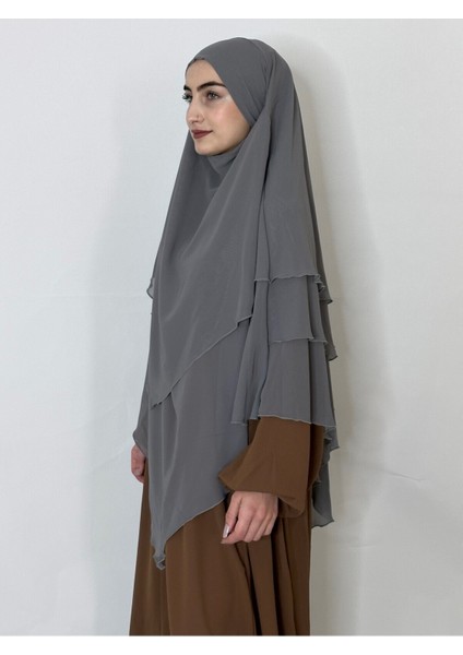 Üç Katlı Hazır Peçeli Sufle Khimar Şifon Esarp 4 Ipli modelleri