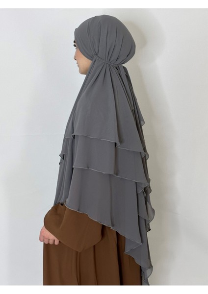 Üç Katlı Hazır Peçeli Sufle Khimar Şifon Esarp 4 Ipli