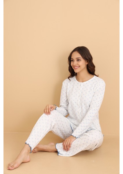 Mirano 8455 Pointel Kumaş Boydan Düğmeli Günlük Çiçekli Kadın Pijama Takımı fiyatları