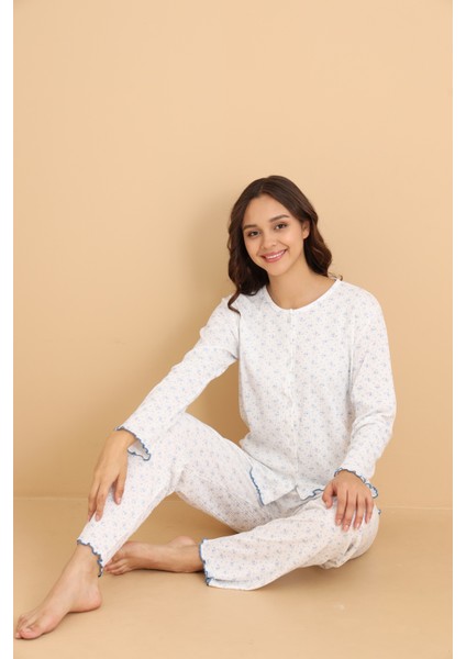 Mirano 8455 Pointel Kumaş Boydan Düğmeli Günlük Çiçekli Kadın Pijama Takımı modelleri