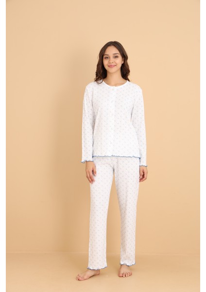 Mirano 8455 Pointel Kumaş Boydan Düğmeli Günlük Çiçekli Kadın Pijama Takımı fırsatları