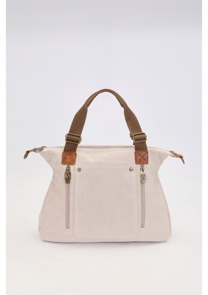 Vizon Çift Fermuarlı Kumaş Askılı El Çantası