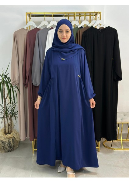 Sufle Esarplı Elbise Takım ,yandan Robalı .hac ve Umre Için Uygundur Acık Lacıvert
