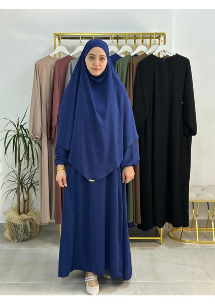 Sufle Esarplı Elbise Takım ,yandan Robalı .hac ve Umre Için Uygundur Acık Lacıvert modelleri