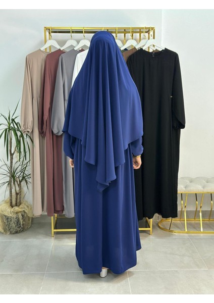 Sufle Esarplı Elbise Takım ,yandan Robalı .hac ve Umre Için Uygundur Acık Lacıvert