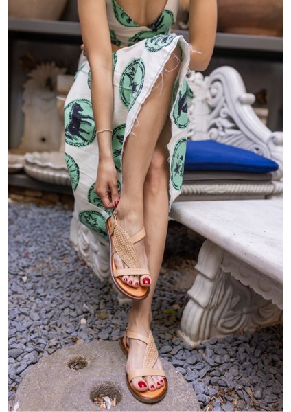 Leaf Kadın Bej Gerçek Deri Parmak Arasi Sandalet