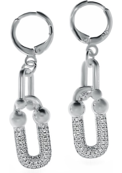 Kadın Taşlı Çelik Halka Detay Küpe