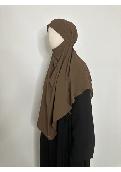 Sufle Hazır Esarp,arkası Iki Kat, Medine Ipegi ( Hac ve Umre Için Uygundur ) Khimar Hijap Kahve