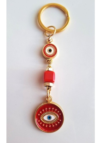 Hediyelik Nazar Boncuklu Göz Kırmızı Anahtarlık