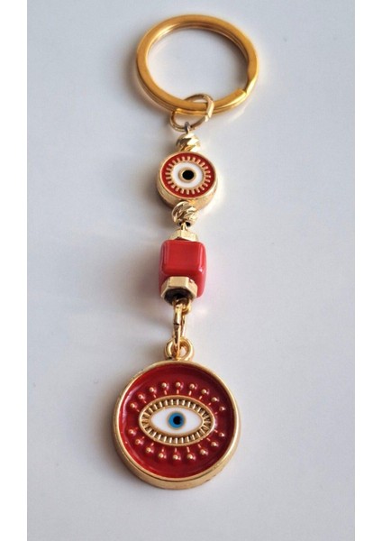 Hediyelik Nazar Boncuklu Göz Kırmızı Anahtarlık