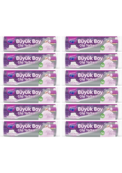 Büzgülü 10'lu Çöp Torbası Beyaz Sabun Kokulu Büyük Boy 65 x 70 cm Onikili Paket