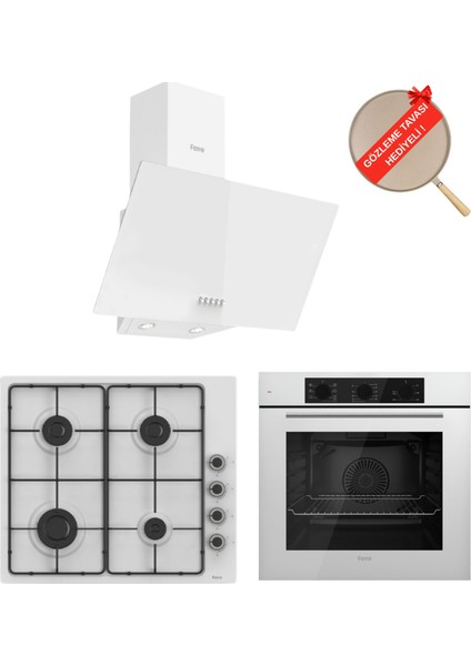 Flowart Dolce Beyaz Ankastre Set ( D087 + EL066 Emaye Ocak + QBL62CB )