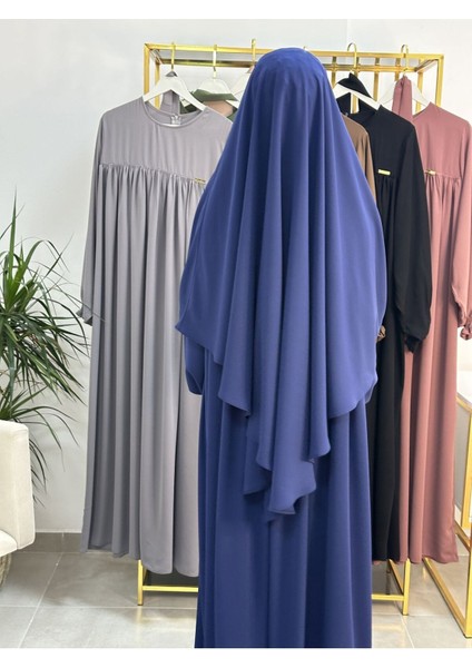 Ferace & Abaya Sufle Esarp ve Üsten Robalı Kemerli Elbise Takım .hac ve Umre Için Uygundur Indigo modelleri