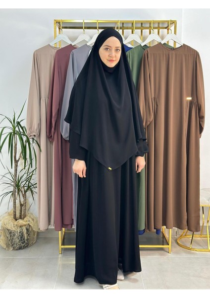 Sufle Esarplı Elbise Takım ,yandan Robalı .hac ve Umre Için Uygundur Siyah Renk