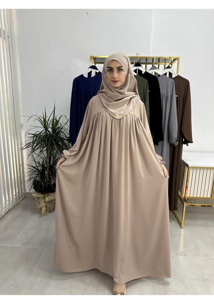 Ferace & Abaya Sufle Esarp ve Üsten Robalı Kemerli Elbise Takım .hac ve Umre Için Uygundur Bej fiyatları