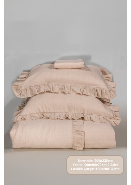 Romantic Nevresim Takımı Çift Kişilik Lastikli Çarşaf (200X220 Cm) Bej