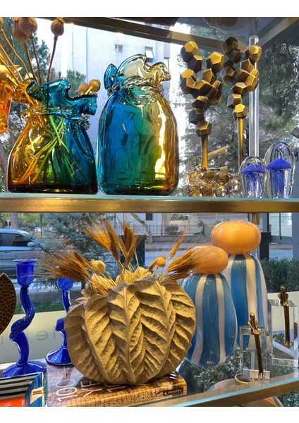 Mavi Amber Renkli Cam Vazo Set modelleri