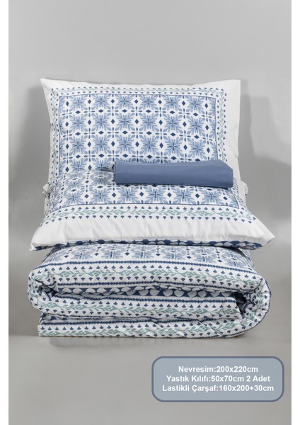 Amanda Nevresim Takımı Çift Kişilik Lastikli Çarşaf (200X220 Cm) Mavi