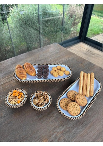 Tekstil 4 ’lü Hasır Görünümlü Servis ve Sunum Seti – Şık Masa Sunumları Için - Siyah