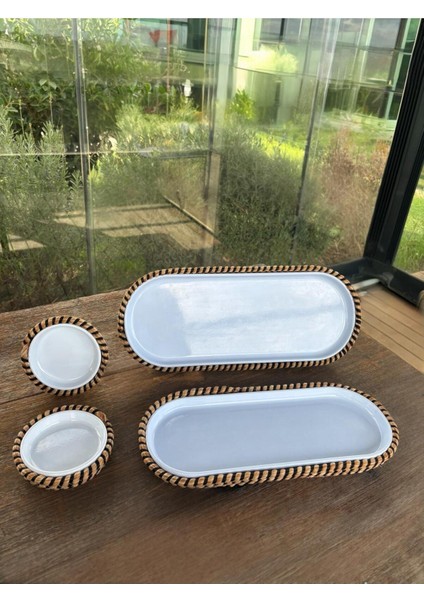 Tekstil 4 ’lü Hasır Görünümlü Servis ve Sunum Seti – Şık Masa Sunumları Için - Siyah fiyatları