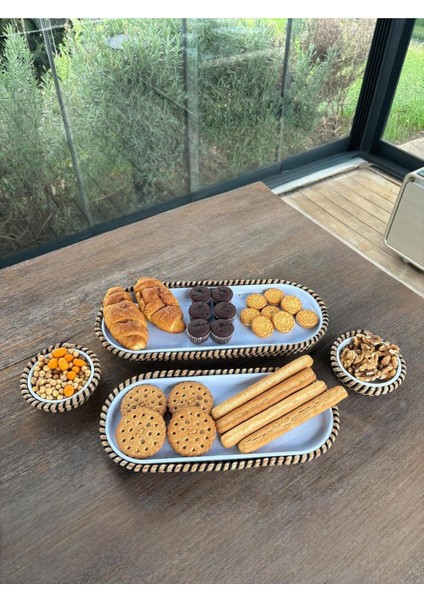 Tekstil 4 ’lü Hasır Görünümlü Servis ve Sunum Seti – Şık Masa Sunumları Için - Siyah modelleri