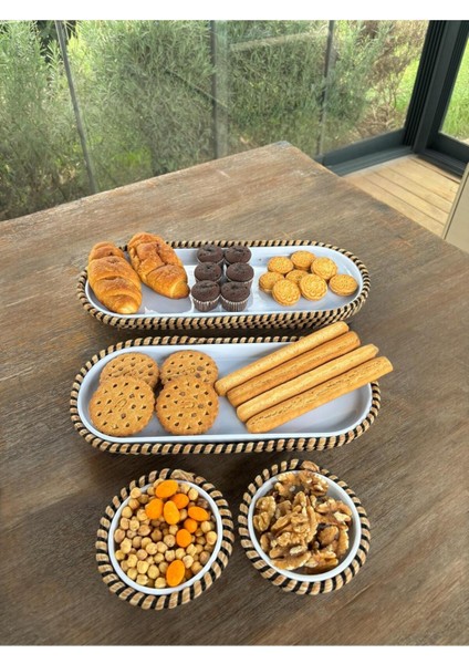 Tekstil 4 ’lü Hasır Görünümlü Servis ve Sunum Seti – Şık Masa Sunumları Için - Siyah fırsatları